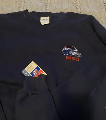 DENVER BRONCOS Football MAJESTIC Sewn VINTAGE Crew 2XL Sweatshirt NFL Blue NEW • $33.99