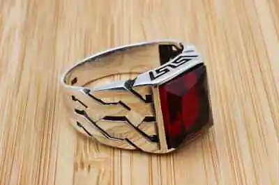 Solid 925 Sterling Silver Natural Red Garnet Gemstone Partywear Mens Unisex Ring • $43.66