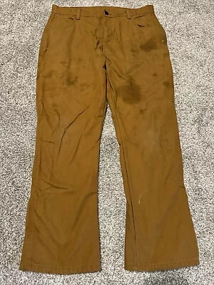 Dickies Pants Mens 36x30 Brown Canvas Fleece Lined Carpenter Workwear Grunge * • $24.99