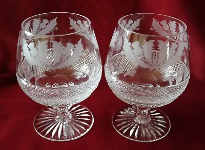 Edinburgh Crystal Thistle Pattern - Pair Of Large Brandy Glasses - Signed • £155