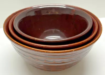 Marcrest Brown Drip Glaze Mixing Nesting Bowls 1950s Stoneware Daisy Dot 9  8 7” • $39.87