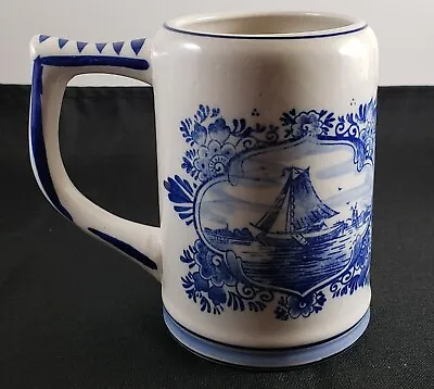$19.88 • Buy Delfts Blue Hand Painted Mug Stein Cup Nautical Boat And Windmill 5  Tall Cobalt
