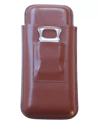 3 Stick Leather Cigar Case With Cutter Up To 54RG X 8 1/2  Capacity Brown • $24.95