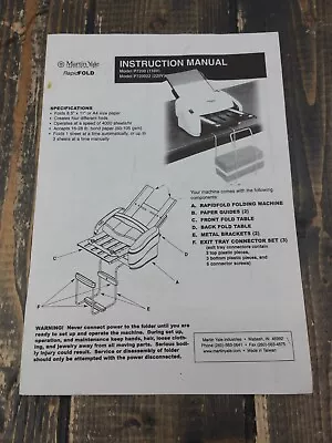 Martin Yale RapidFOLD Model P7200 (110v) / P720022 (220V) Instruction Manual • $19.99