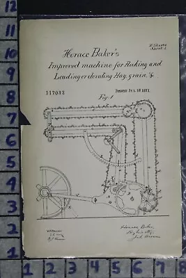 1871 Baker Cortland Ny Hay Loader Elevator Farm Grain Cart Patent Litho 117033 • $85.57