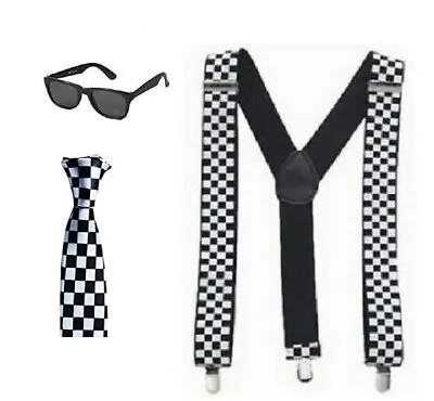 £14.95 • Buy 80's Ska Two Tone Instant 3 PC Kit Mens Fancy Dress Tie, Braces & Sunglasses 