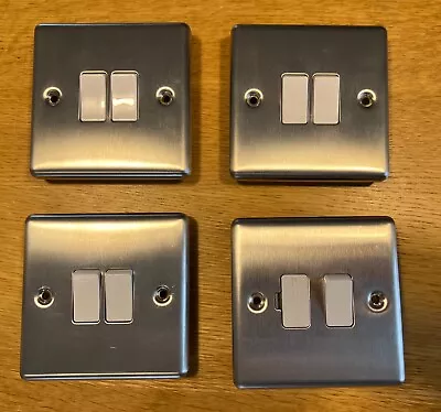 *** 3x LAP 2 Gang 2 Way Light Switch & 1x LAP 13A Switched Fused Spur - Steel ** • £11.95