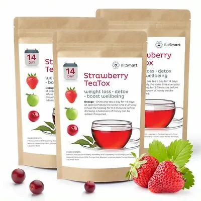 STRAWBERRY TEATOX 14 DAY DETOX EXTREME WEIGHT LOSS DIET Slimming Tea BURN FAT • £8.99