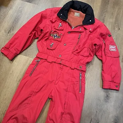 Bogner Ski Suit One Piece Snowsuit Helicopter Snow Bib Vintage Red Mens Small 38 • $149.99