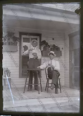 1910's 5x7  Glass Plate Negative Young Men Drinking Booze Hooch Porch Alcohol • £36.67