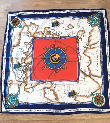 Vintage Princess Cruises Scarf World Map Ships Wheel Made In Taiwan 31X31 • $14.97