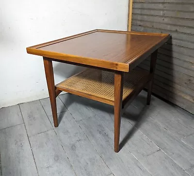 Vintage Drexel Declaration Mid Century Modern 2-Tier Walnut & Cane End Table • $405