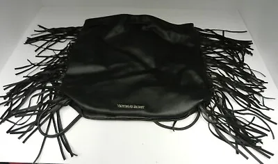 Victoria Secret Black Faux Leather Fringe Tassel Backpack/Purse • $17.99