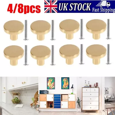 4/8Pcs Round Gold Metal Drawer Knobs Handles Pulls Cupboard Cabinet Door Kitchen • £5.89