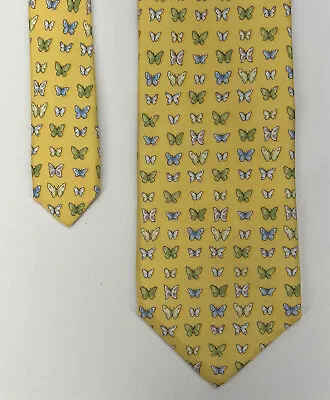 Talbots Men’s Tie All Silk Yellow With Butterflies Classic 60” Made In US • $19.76