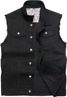 Men's Denim VestSleeveless Jacket Slim Fit Vintage Casual Ripped Vest All Color • $22.99