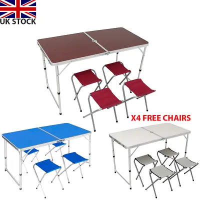 Catering Camping Garden Heavy Duty Folding Table + 4 Chairs Picnic BBQ Party Set • £25.99