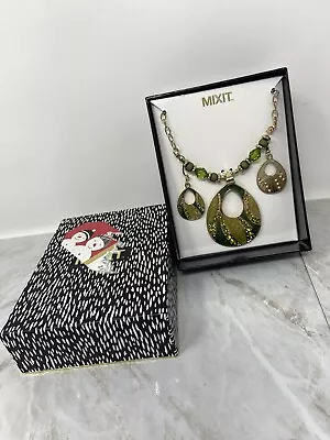 MIXIT Necklace Earring Set In Box Beaded Gold Tone Enamel Gift Statement Women • $17.37