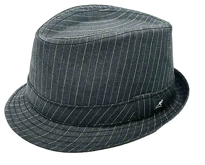 KANGOL Cockfosters Trilby Dark Charcoal Pinstriped Fedora Hat Size S/M • $15.95