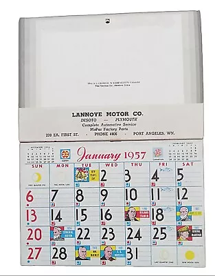 Vintage 1957 Lannoye Motor CO Calendar DeSoto Plymouth Port Angeles WN Recipes  • $12.60