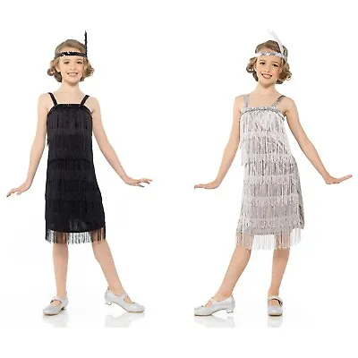 Kids Girls Flapper Dress History Charleston Gatsby Fancy Dress Halloween Costume • £17.13