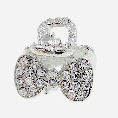 Small Metal Vintage Hair Claw Jaw Clip Rhinestone Crystal Hairpin Silver H13 • $4.99