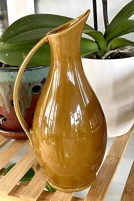 Vintage  Mid Century Modern Studio Art Pottery Caramel Brown Glazed Pitcher Vase • $19.95
