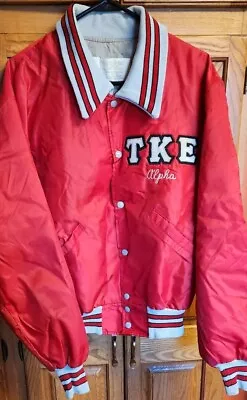 TKE Alpha Fraternity Jacket Mens L Large Red College Quilted DELONG Snap Vintage • $38.99