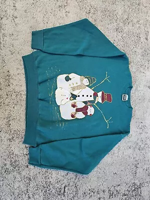 VTG Tultex Ugly Christmas Sweater Snowman Green Mens XL  • $20