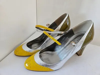 New J.Crew Silver Yellow Patent Cap Toe Mary Jane Ankle Strap Heels Pumps Size 9 • $115