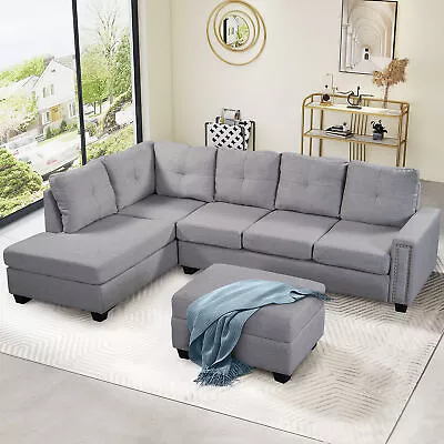 L-shape Livingroom Reversible Rivet Ornament Sectional Sofa With Storage Ottoman • $1005.89