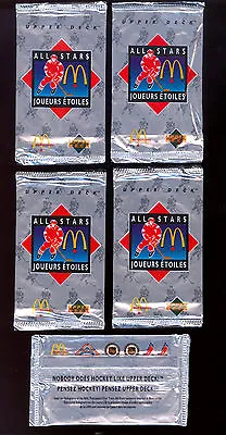 1992-93 UD McDONALD HOCKEY 5 UNOPENED PACKS STAR CARD & HOLOGRAM ALL STARS • $23.79