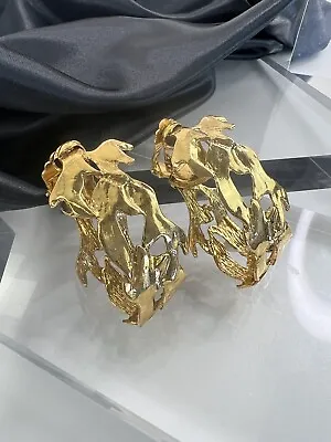 YSL Earrings YVES SAINT LAURENT HOOP EARRINGS Large GOLD TONE OPENWORK • £327.01