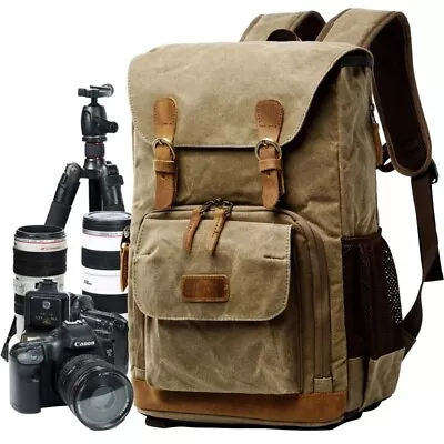 Waterproof Camera Photography Retro Canvas Backpack Laptop DSLR Cannon Panasonic • $198