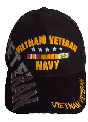 US Navy Vietnam Veteran 5 Star And Ribbon Veteran Shadow Black Hat • $11.79