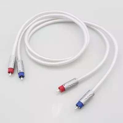 HI-End Pure Solid Silver RCA Analog Audio Interconnect Cable Stereo PAIR 1.5m • $220