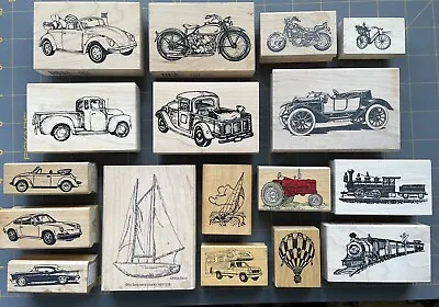 RARE VEHICLES TRANSPORTATION RUBBER STAMPS CARS BOATS TRAINS BIKES Etc YOU PICK • $5.99