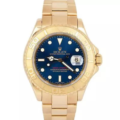 PAPERS Rolex Yacht-Master 40 Blue 18K Yellow Gold NO-HOLES Watch 16628 40mm B+P • $23893.32