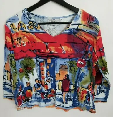 Michael Leu Wearable Art Blouse Shirt Womens M Medium Top Cotton Colorful Design • $15
