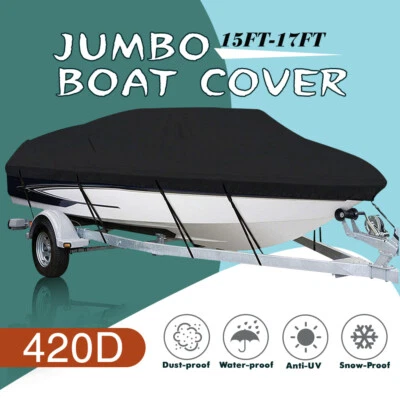 $65.99 • Buy Heavy Duty Marine Grade 15-17FT 4.6-5.2m Trailerable Jumbo Boat Cover 420D Black