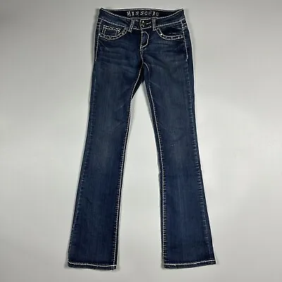 Miss Chic Slim Boot Jeans Womens Jr Size 1 (28x33) Denim Blue Rhinestones  • $17.99