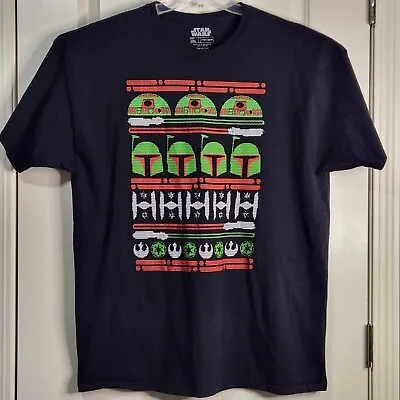 Star Wars Men's 2XL  Ugly  Christmas T Shirt Cross Stitch Mandalorian Fifth Sun • $9.99