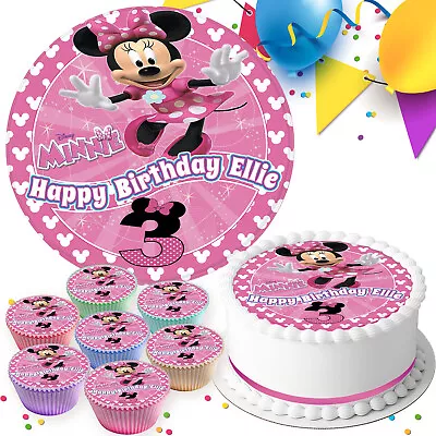 Minnie Mouse Personalised Birthday Icing Cake Topper & Cupcake Toppers D721 • £5.09