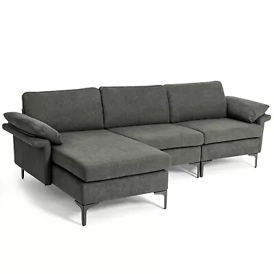 Modern Modular L-shaped Sectional Sofa W/ Chaise Lounge & 2 USB Ports Grey • $569.99