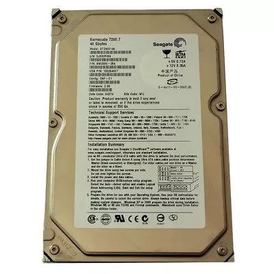 Seagate Barracuda 7200.7 40GB ST340014A 7200RPM ATA-100 3.5  HDD Hard Disk Drive • £21.59