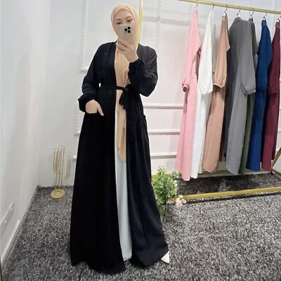 Kaftan Muslim Women Abaya Open Cardigan Dubai Dress Kaftan Islamic Ramadan Gown • £31.10