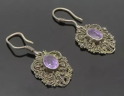 BALI 925 Silver - Vintage Amethyst Dark Tone Butterfly Drop Earrings - EG7650 • $38.97