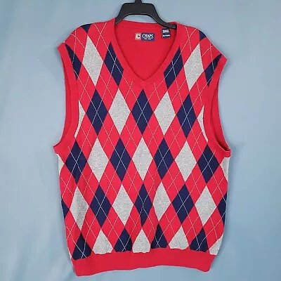 Chaps Men's Golf Pullover Sweater Vest Sleeveless Argyle/Diamond Red Size 2XL • $14.99