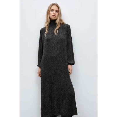 $24.70 • Buy ZARA Black Metallic Thread Knit Long Sleeve Turtleneck Midi Dress Size Medium