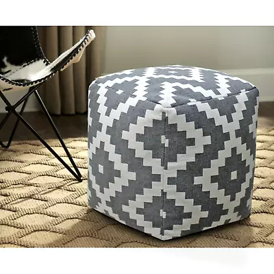 Vintage Geometric Pouf Cotton Printed Footstool Ottoman Pouffe Cover 55 Cm X 45 • $115.50